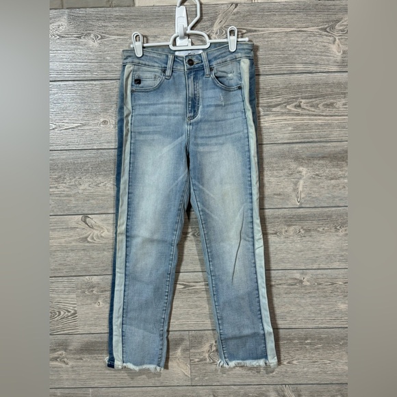 KanCan High Rise Side Stripe Raw Fringe Hem Straight Leg Jean 5/26 - Picture 6 of 11